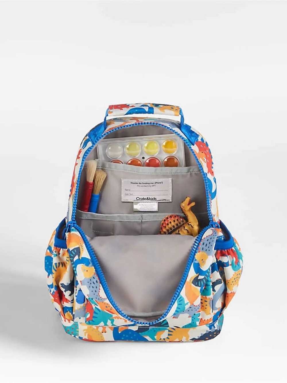Crate&Barrel Kids Dinosaur Backpack in Blue, Orange, Yellow